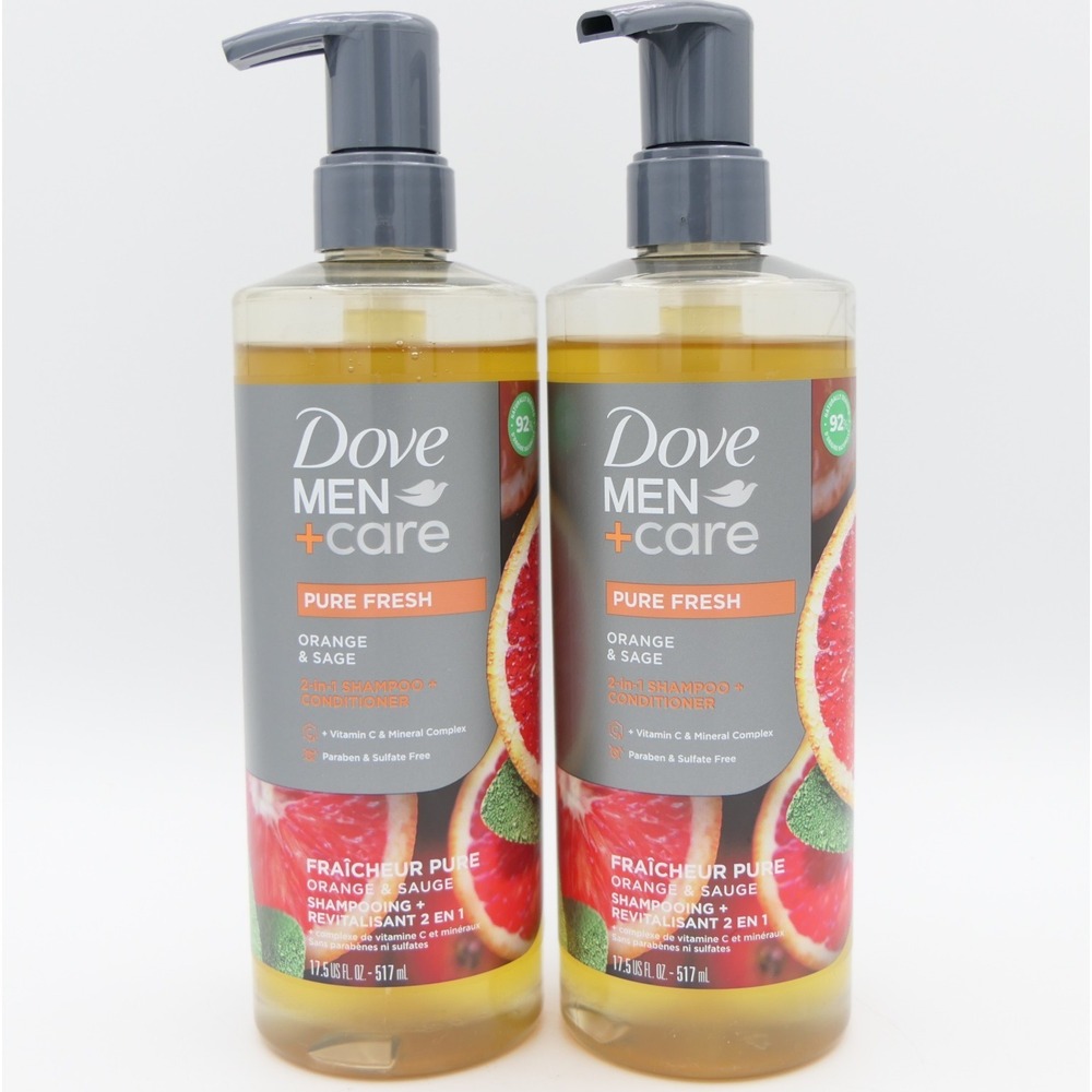 Dove Men + Care Pure Fresh 2-in-1 Shampoo + Conditioner 2 Pack 17.5 oz Ea Bottle
